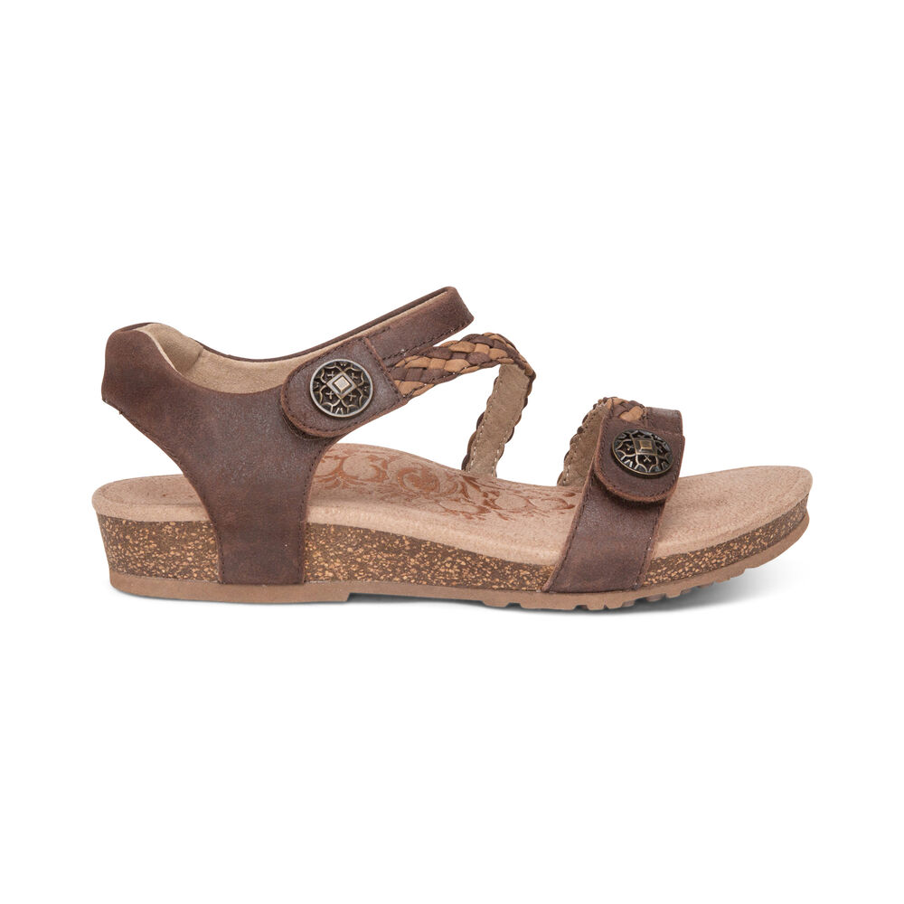 Aetrex Women's Jillian Braided Quarter Strap Sandals - Brown | USA CFWKX6Y